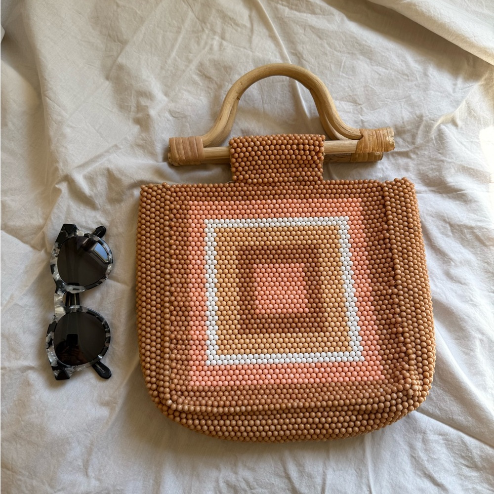 Anthropologie Beaded Clutch in Tan and Cream